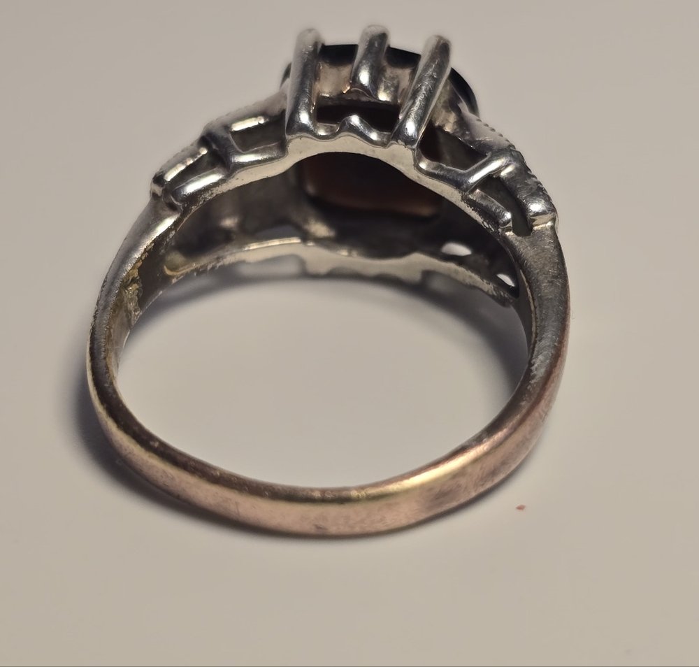Unique Vintage Black Onyx Faceted Stone Silver-Tone Ring. Size 8 - Picture 5 of 9